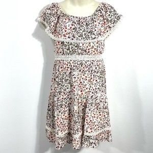 KnitWorks Floral Print Sundress Off Shoulder Lace Accent Dress